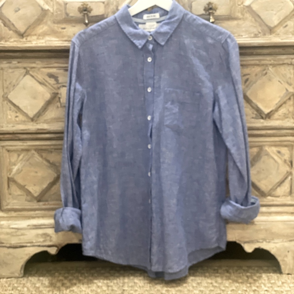 H&M Linen Cotton Blend Label of Gold Button Down Shirt Size 8 Minimal EUC ! - Picture 2 of 7
